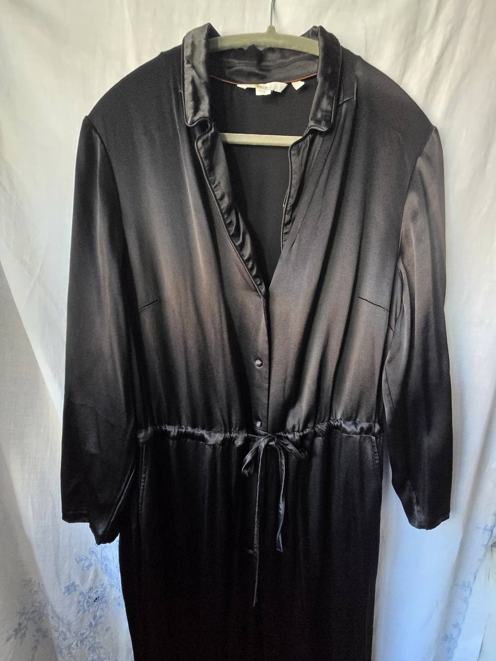 Boden Women's Satin Buttondown Black Jumpsuit with Drawstring